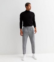 New Look Black Check Double Pleated Tapered Trousers